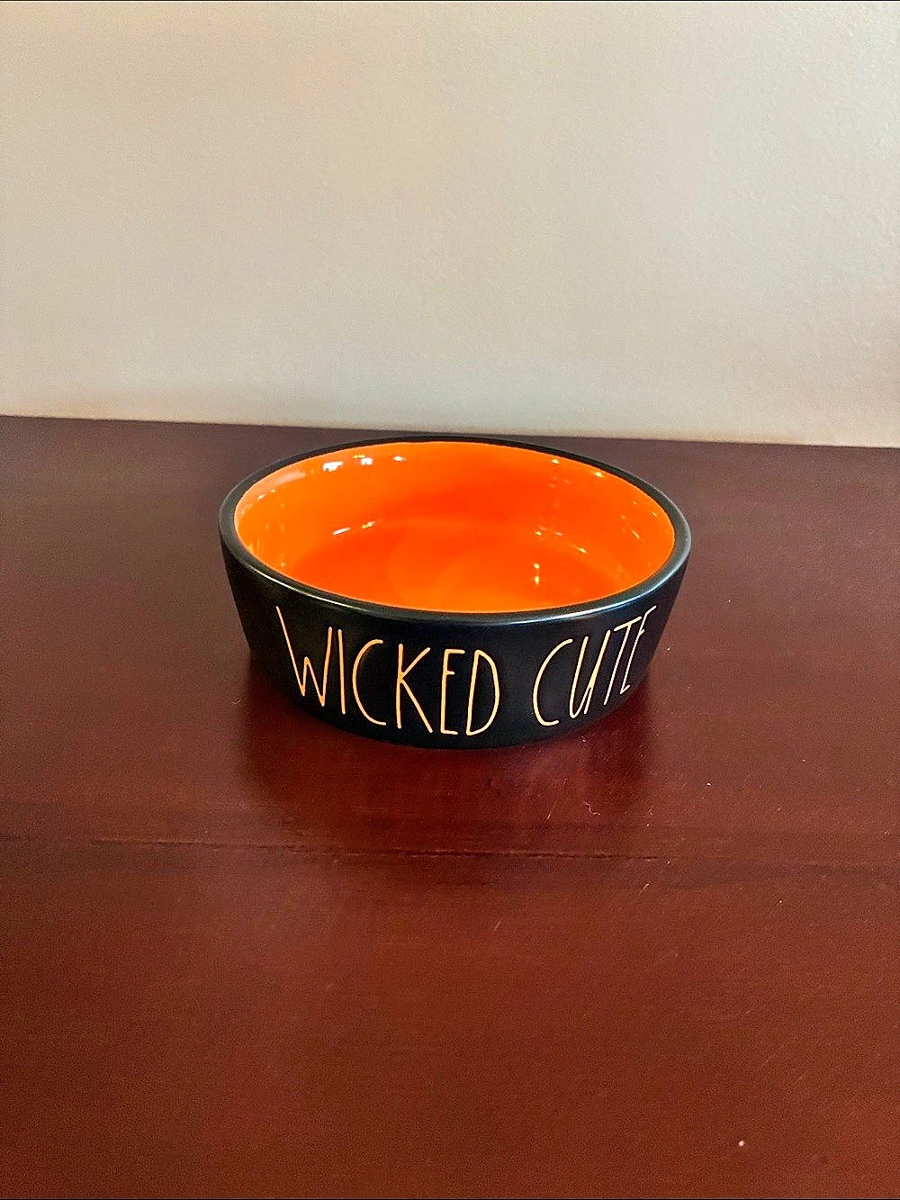 Bae Dunn Wicked Cute Cat feeding Bowl Orange & Black Bowl Halloween kitten new